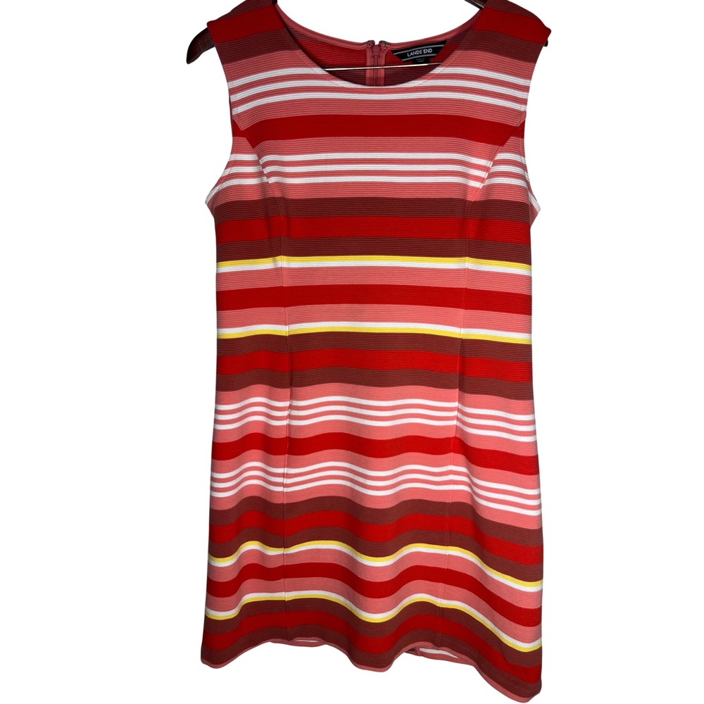 Lands End Dress Womens 12P Red‎ Striped Ribbed Sleeveless Sheath Pockets